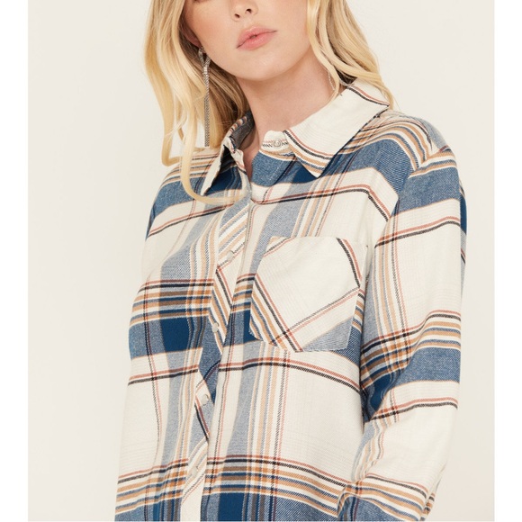 Idyllwind Blue Cream Longsleeve Lightweight Plaid Pearl Snap Western Top - Picture 7 of 9